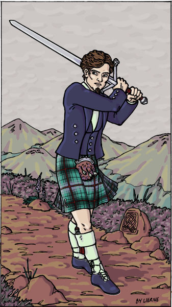 This is a drawing of a scotsman in a kilt, holding a claymore.  You know, stereotypical scots type stuff.