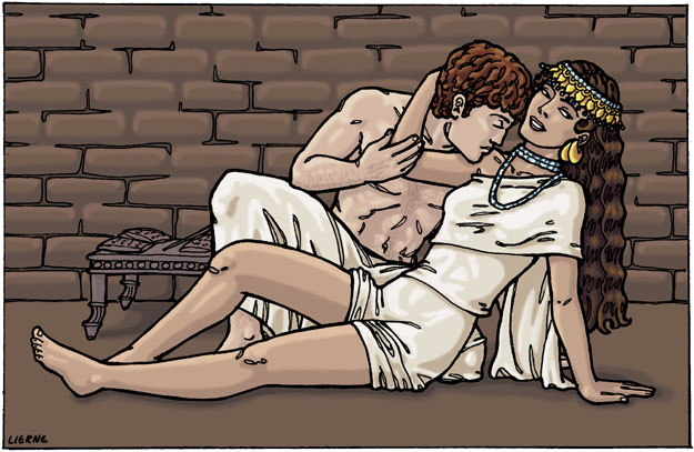 This is a drawing of a sumerians making out.