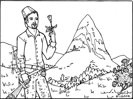 A drawing of Lord Blade at Mt. McLargeHuge.